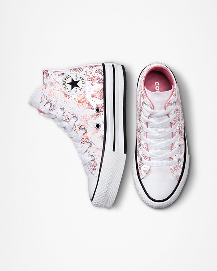 Sapatos Plataforma Converse Chuck Taylor All Star EVA Lift Butterfly Shine Cano Alto Menina Branco Rosa Pretas | PT M083914